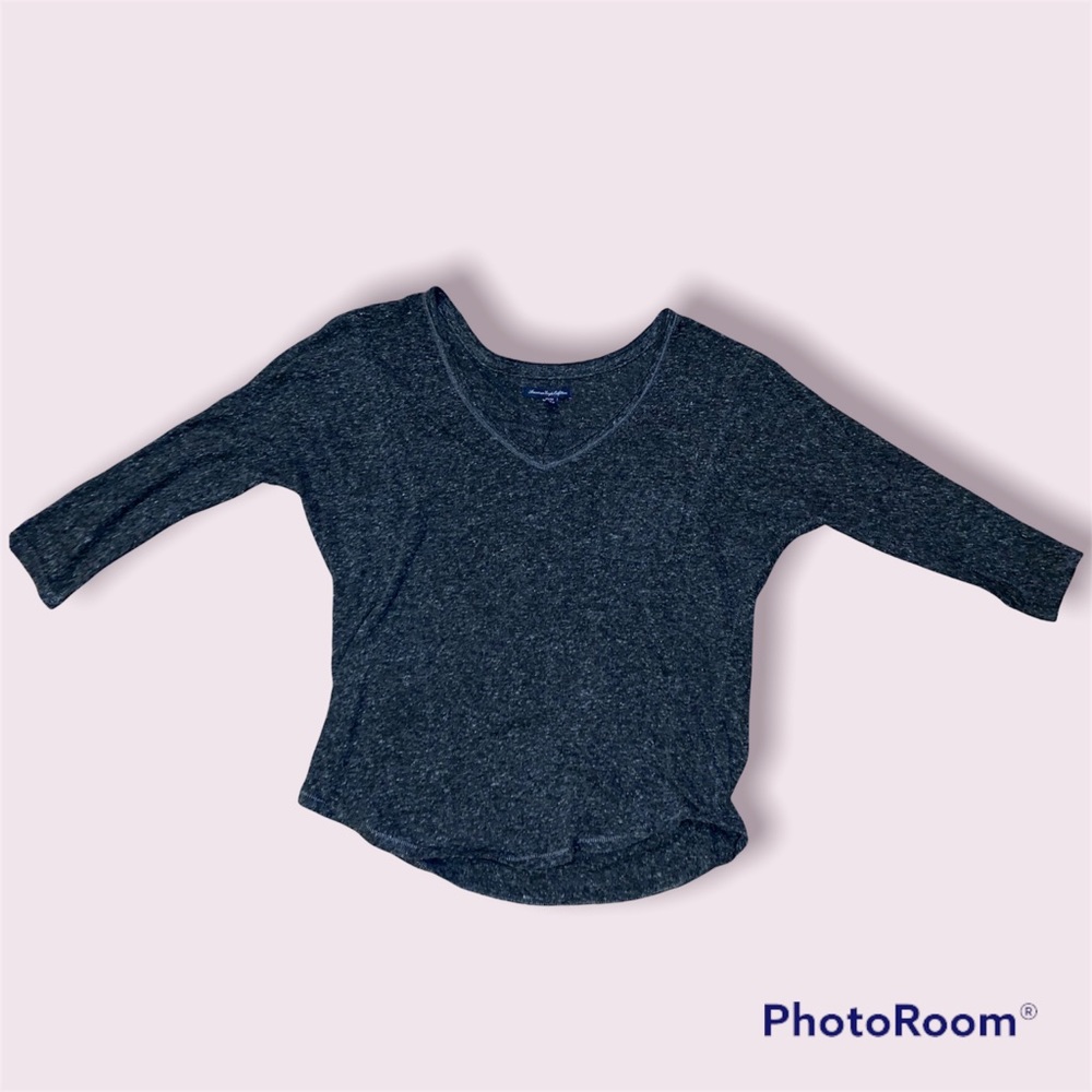 American Eagle 3/4 sleeve top Vneck Pocket XS Gray
